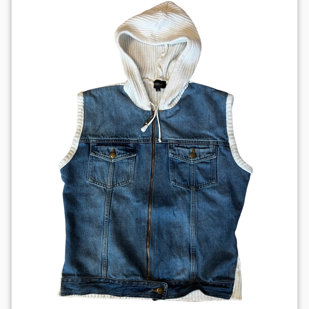 Kalico Women’s Y2K 90s Knit/Denim Zip Up Hood Vest size Large